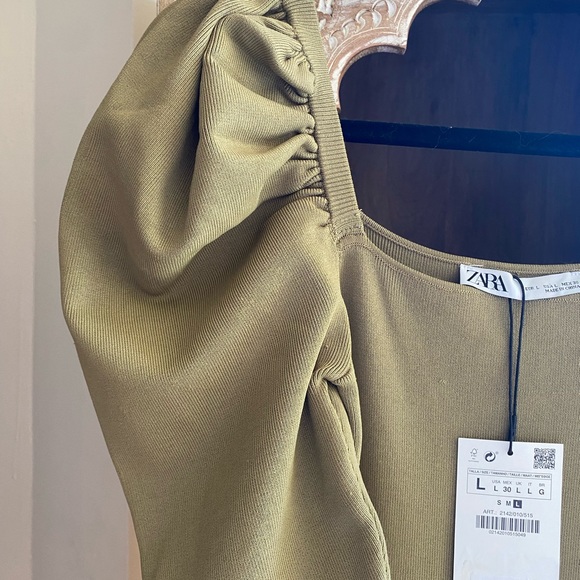 NWT Zara Bandage Puffy Sleeved Dress Olive Green Size Large - Picture 10 of 13